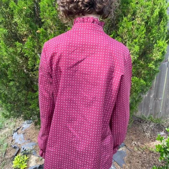 Vintage Lucky Winner Size 14 Western Red Patterned Blouse with Ruffle Collar - Picture 7 of 9